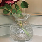 Glass Vase with Grooves and Diamond Cutting