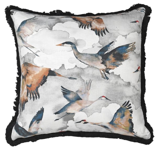Flying Cranes Cushion | Grey | Cover & Feather Inner