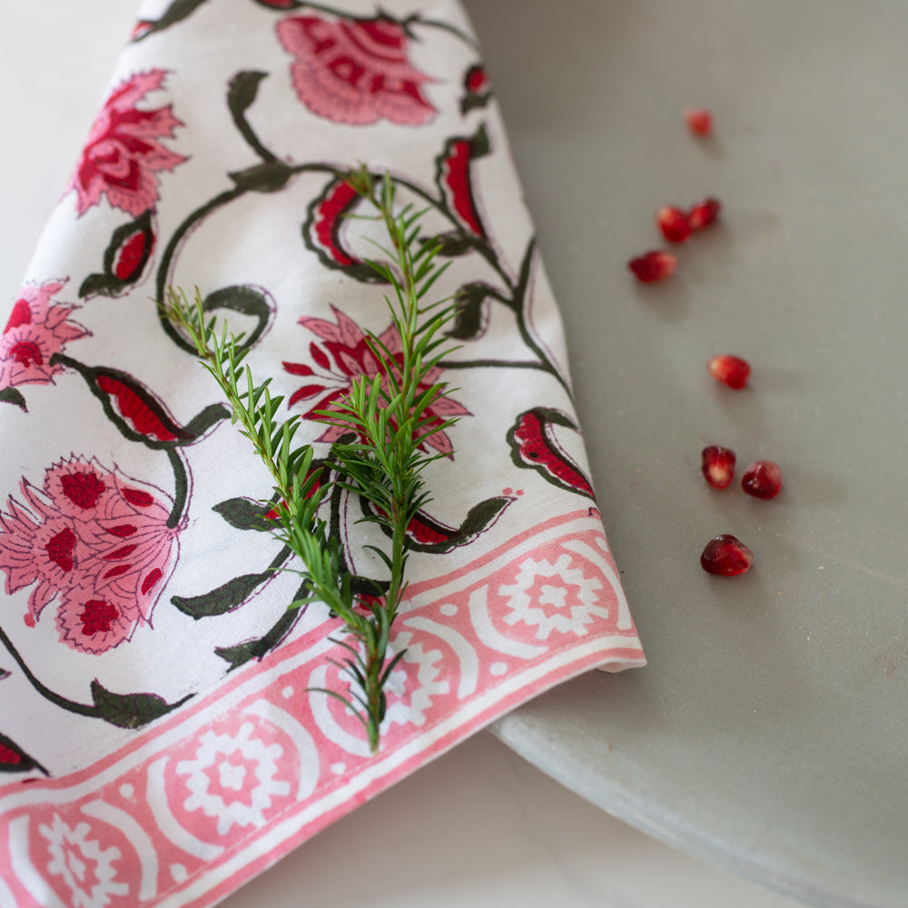 Blockprint Napkins | Raspberry Pink | Set of 4