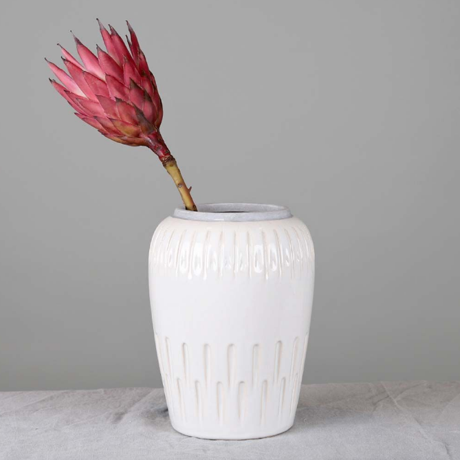 White Vase with Cement Trim