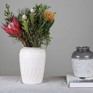 
            
                Load image into Gallery viewer, White Vase with Cement Trim
            
        