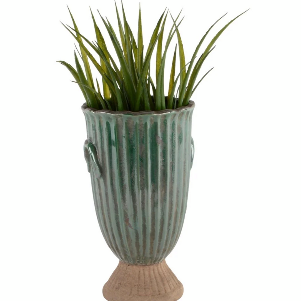 Tall Green Ribbed Vase